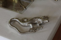 Salamander Gecko L14 cm Echse Alu Silber Garten Home Figur Deko