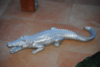 Krokodil Alligator 70cm Garten Gartenfigur silber...