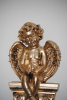 Engel Figur auf Wandkonsole Kaminkonsole H63 cm Engel Wandrelief Wandbild Gold