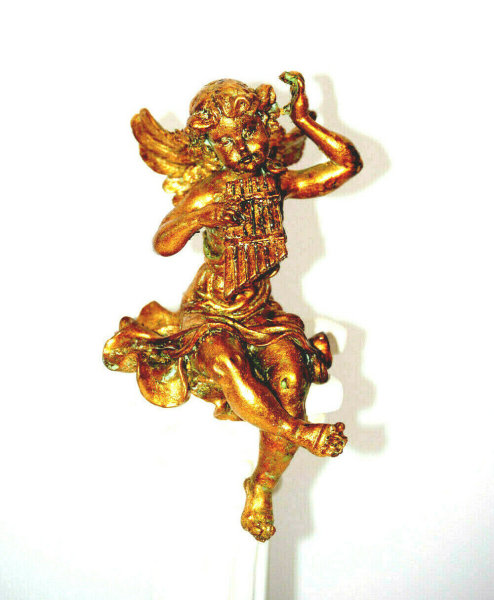 Engel Barock Kantenhocker 18 cm Panflöte Antik Gold Weiss Putte Engelfigur 126 A