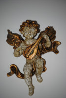 Engel Barock  17 cm mit Mandoline Antik Weiss Gold...