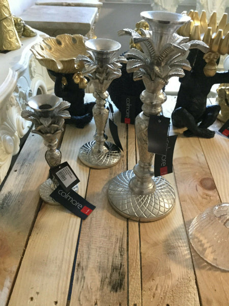 Edler Colmore Palme Tropical Kerzenständer Aluminium Silber Kerzenhalter Modern