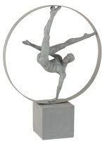 Dekorativer Turner Im Ring Poly Metall Grau  J-Line Statue  Dekorative Edel Groß