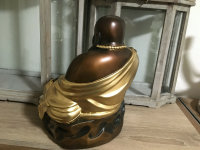 Buddha Figur lachender  dicker  Happy Buddha XL Bronze Gold Glück Feng Shui