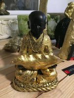 Buddha H24 cm Shaolin Mönch mit Schale schwarz Gold  Dekoration G