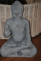 Buddha Groß Grau FENG SHUI STATUE Steingrau H 45 cm Figur Garten Wetterfest