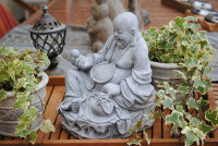 Buddha Figur lachender  dicker  Happy Buddha XL Stein Grau Glück Feng Shui