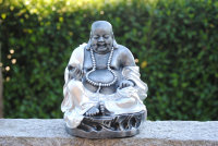 Buddha Figur lachender  dicker  Happy Buddha XL Antik Silber Glück Feng Shui