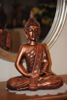 Buddha FENG SHUI STATUE H32 cm Figur Garten Deko Wetterfest Gold Kupfer