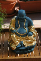 Buddha Figur lachender dicker  Happy Buddha XL Blau Türkis Gold Glück Feng Shui