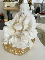 Buddha Figur lachender dicker Happy Buddha XL  Beige Gold Feng Shui H29 cm