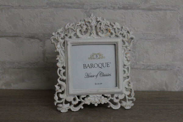 Bilderrahmen 7,5 x7,5 cm viereckig Rahmen Antik Barock Landhaus Shabby  weiss
