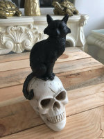 Totenkopf mit LED Figur auf Cat Skull Gothic Katze  Halloween Dekoration H25cm