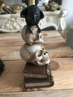 Totenschädel mit  Figur Skull Gothic Rabe Buch Halloween Dekoration H29 cm