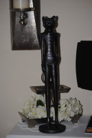 Figur Katze schwarz Silber Dekofigur Skulptur Kater stehend  Vintage Look 47 cm
