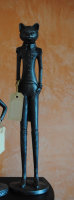 Figur Katze schwarz Silber Dekofigur Skulptur Kater stehend  Vintage Look 47 cm