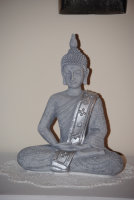 Buddha  FENG SHUI STATUE  30 cm Figur Garten Deko Wetterfest  Grau Antik Silber