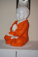 Buddha Shaolin Mönch Weiss Orange H38 cm Garten u. Innen Dekoration TOP