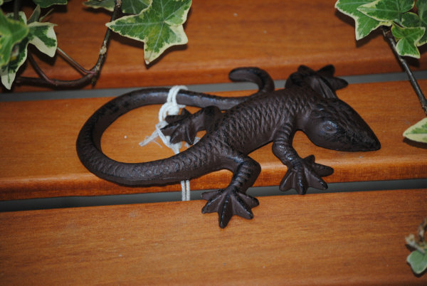 Salamander Gecko 16cm Echse Gusseisen Garten Gußeisen Figur Deko