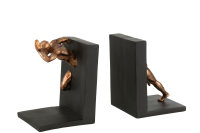 Set 2 Bücherstützen Edel  J-Line Athlet Schwarz Antik  Gold Skulptur Mann