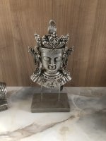 J-Line Edel Buddha Kopf auf Ständer Figur Asia Feng Shui Antik Silber H 33 cm