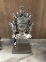 J-Line Edel Buddha Kopf auf Ständer Figur Asia Feng Shui Antik Silber H 33 cm