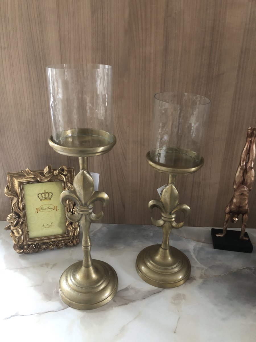 Kerzenständer Kerzenhalter 46 € Set Gold Alu 41u. 74,95 Glas französisch L, cm
