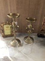 Kerzenständer Kerzenhalter Set 41u. 46 cm Glas Gold Alu französisch Lilie Stumpenkerzen