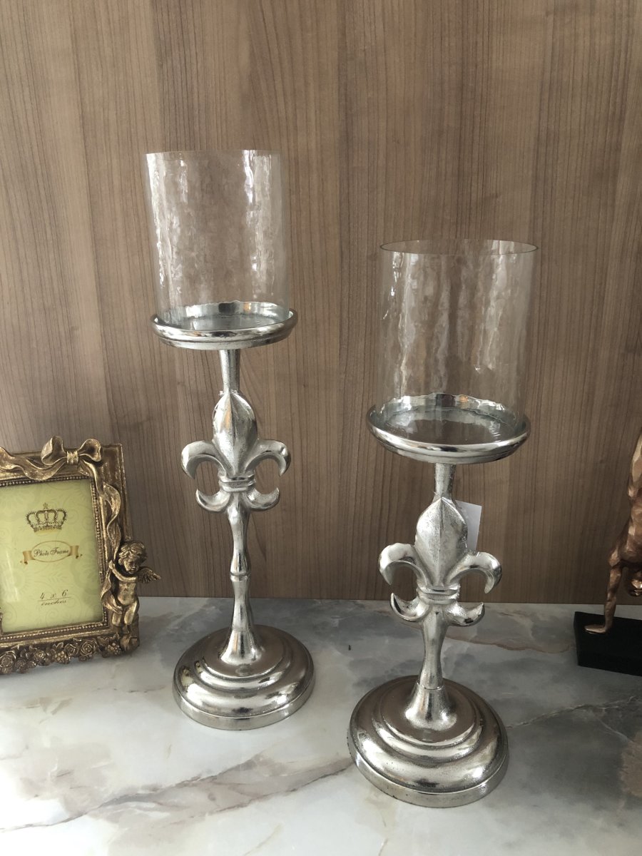 Kerzenständer Kerzenhalter Set 41und 46 cm Glas Silber Alu französisc,  74,95 €