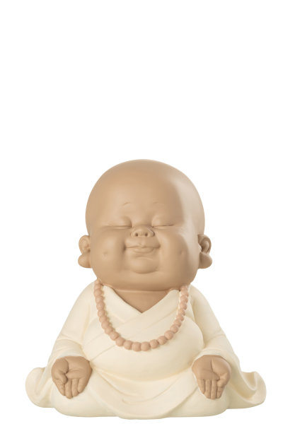 Buddha Mönch Zen Figur Skulptur Trendig Edel Farbe Beige H20 cm