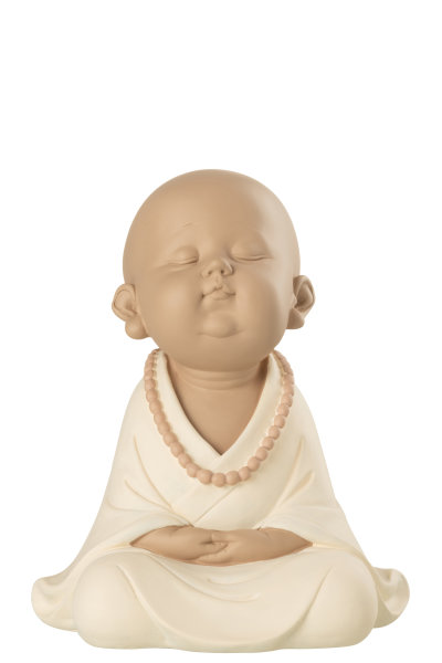 Buddha Mönch Zen Figur Skulptur Trendig Edel Farbe Beige H24 cm