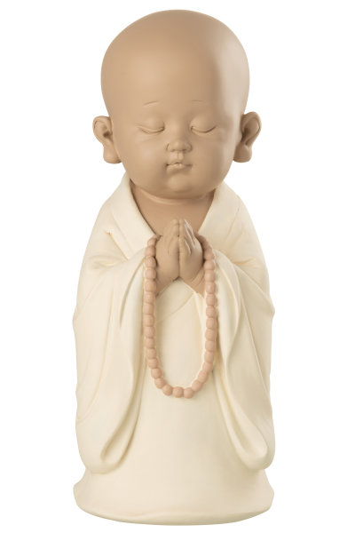 J-Line Mönch Buddha mit Halskette POLY Figur Farbe BEIGE Höhe 32cm