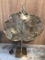 Dekoratives Blatt auf Ständer Golden Tischdeko Deko Blattdeko Aluguss H 44,5 cm