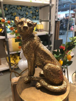 XL Edel Leopard Figur Skulptur Sitzend Poly Gold 49 cm...