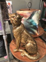 XL Edel Leopard Figur Skulptur Sitzend Poly Gold 49 cm Kersten BV