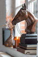Edel Skulptur Pferd Deko Pferdekopf Figur Braun aus Polyresin antik Deko Statue H 35,5 cm