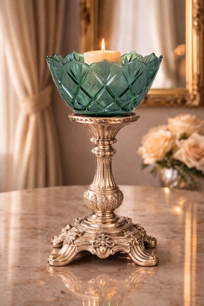 XXL Kerzenglas Glasaufsatz Fiori Grün KRÖMER Teelicht Kerzenständer Leuchter