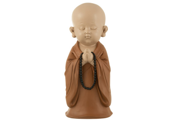 J-Line Buddha Mönch mit Kette Zen Figur Edel Trendig Edel Farbe Beige Braun H32 cm