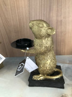 Deko Figur Maus gold Tablett Teelichthalter Kerzenständer Deko Skulptur