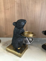 Deko Figur Maus Schwarz gold Tablett Teelichthalter Kerzenständer Deko Skulptur