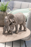 J-Line Elefant Mutter mit Kind Knuddeln Poly Figur Skulptur Grau L28 cm