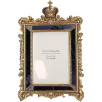 Edel einzigartig Antik Krone Barock Spiegel Fotorahmen 18x13 cm  Gold 4536