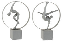 Dekorative Turnerin Im Ring Poly Metall Grau  J-Line Statue  Edel Groß Modern