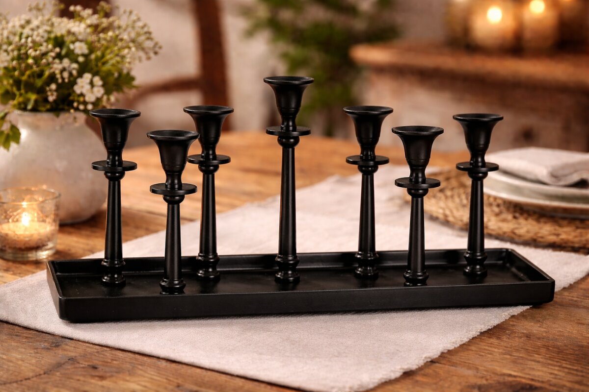 Krömer Alu Leuchter 7 er Tablett Schwarz Matt Kerzentablett Modern 60, 119,95 €