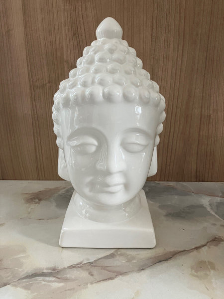 Deko Buddha Kopf H30 cm Keramik Blau weiss Home Garten  Trends