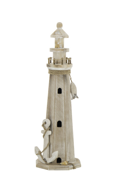 J-Line Maritime Deko Leuchtturm Meer Landhaus  natur 53 cm  aus Holz