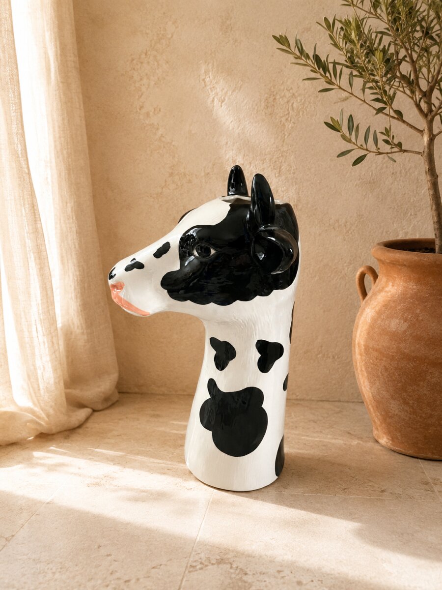 Große XL Schöne Vase Kuh Höhe 32 cm Weiß Schwarz Keramik, 22,95 €