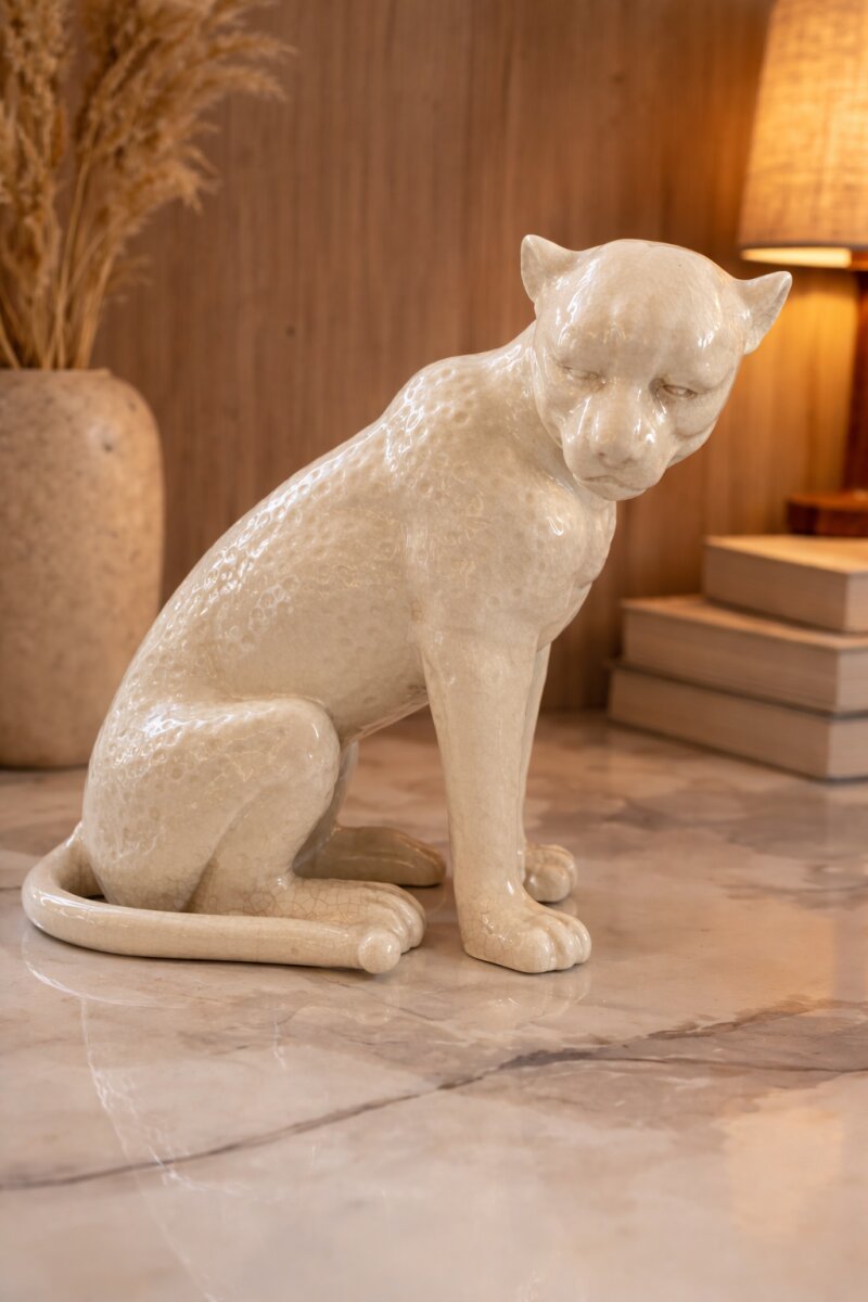 Schöne Keramik Figur Skulptur Leopard beige lasiert H26 cm, 34,95 €