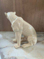 Schöne Keramik Figur Skulptur Leopard beige lasiert H26 cm