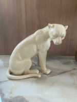 Schöne Keramik Figur Skulptur Leopard beige lasiert H26 cm